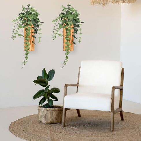 زارع حائط خشبي للنباتات الداخلية، 4 عبوات من مزهريات الجيب الخشبية للزهور المجففة والمساحات الخضراء الاصطناعية، مزهرية حائط خشبية حديثة لبيت المزرعة لتزيين غرفة المعيشة وغرفة النوم والحمام (بني) in Kuwait