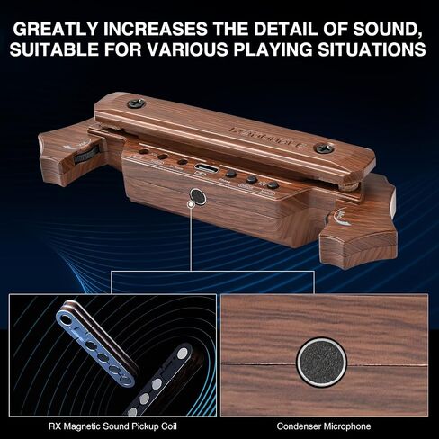 Acoustic Guitar Pickup Rechargable Active Soundhole Guitar Pickup Adjustable Pickup for Guitar Magnetic Coil Build-in Volume Control Guitar Microphone Acoustic Pickup(Wood Grain) in Saudi Arabia