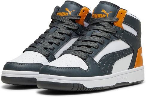 PUMA Rebound Layup Mid Sneaker, Alpine Snow Black-Toasted Almond, 4 US Unisex Big Kid in Saudi Arabia