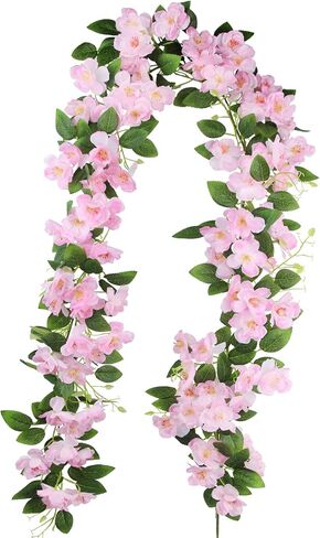 CISDUEO Artificial Cherry Blossom Flower Vine Hanging White Cherry Blossom Flower Silk Garland Hanging Vines Faux Flowers for Outdoors Spring Wedding Party Home Table Centerpiece Arrangement Decor in Saudi Arabia