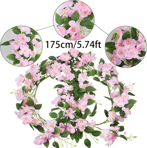 CISDUEO Artificial Cherry Blossom Flower Vine Hanging White Cherry Blossom Flower Silk Garland Hanging Vines Faux Flowers for Outdoors Spring Wedding Party Home Table Centerpiece Arrangement Decor in Saudi Arabia