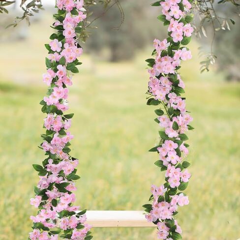 CISDUEO Artificial Cherry Blossom Flower Vine Hanging White Cherry Blossom Flower Silk Garland Hanging Vines Faux Flowers for Outdoors Spring Wedding Party Home Table Centerpiece Arrangement Decor in Saudi Arabia