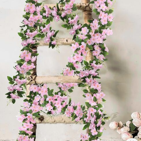 CISDUEO Artificial Cherry Blossom Flower Vine Hanging White Cherry Blossom Flower Silk Garland Hanging Vines Faux Flowers for Outdoors Spring Wedding Party Home Table Centerpiece Arrangement Decor in Saudi Arabia