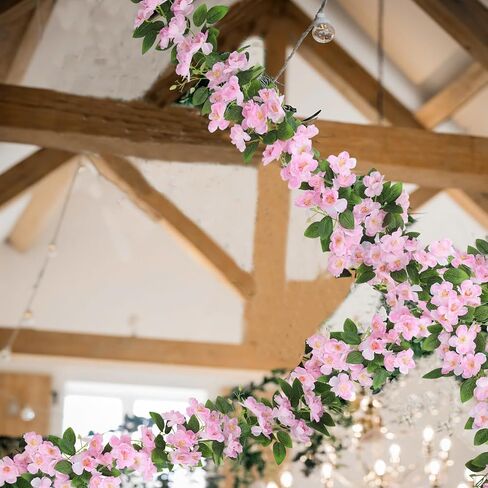 CISDUEO Artificial Cherry Blossom Flower Vine Hanging White Cherry Blossom Flower Silk Garland Hanging Vines Faux Flowers for Outdoors Spring Wedding Party Home Table Centerpiece Arrangement Decor in Saudi Arabia