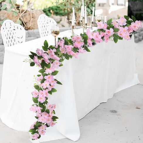 CISDUEO Artificial Cherry Blossom Flower Vine Hanging White Cherry Blossom Flower Silk Garland Hanging Vines Faux Flowers for Outdoors Spring Wedding Party Home Table Centerpiece Arrangement Decor in Saudi Arabia