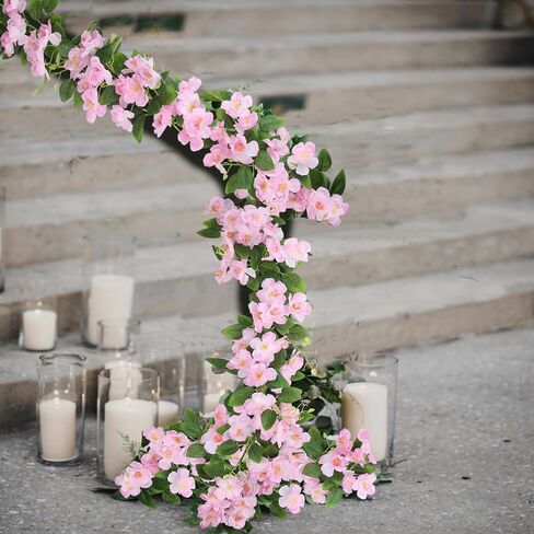 CISDUEO Artificial Cherry Blossom Flower Vine Hanging White Cherry Blossom Flower Silk Garland Hanging Vines Faux Flowers for Outdoors Spring Wedding Party Home Table Centerpiece Arrangement Decor in Saudi Arabia