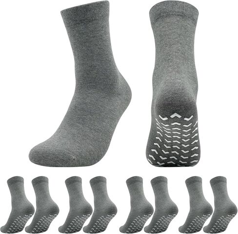 Non Slip Grip Socks for Men - Anti Skid Crew Socks for Women Hospital Grippers Slipper Socks Cotton 9-13 4 Pairs in Saudi Arabia