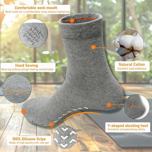 Non Slip Grip Socks for Men - Anti Skid Crew Socks for Women Hospital Grippers Slipper Socks Cotton 9-13 4 Pairs in Saudi Arabia