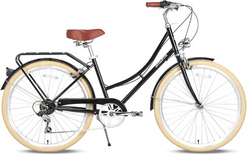 AVASTA 26 inch Hybrid Bike for Women Female Lightweight Step Through Hi-Ten Steel Frame City Commuter Comfort Lady Bicycle, 6-Speed, Color Lilac with Beige Tires in Saudi Arabia