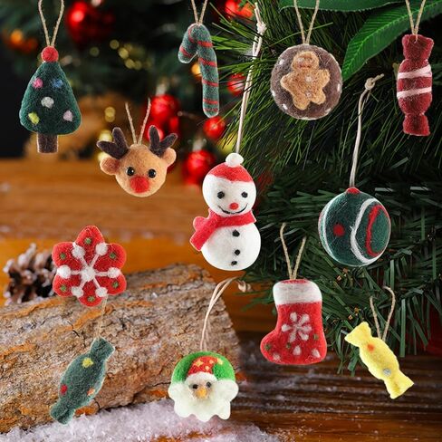 12 قطعة من الصوف اللباد شجرة عيد الميلاد الحلي شعر ثلاثي الأبعاد معلق زينة عيد الميلاد قصب الحلوى الزنجبيل رجل ثلج ورأى زينة عيد الميلاد في الأماكن المغلقة أو الهواء الطلق in Kuwait