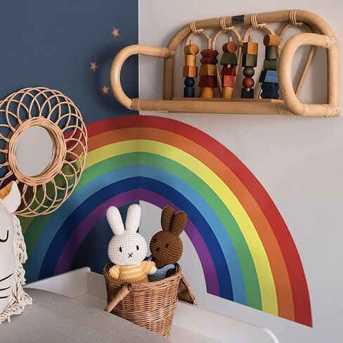 funlife Colorful Bold Vinyl Rainbow Wall Mural, Seamless Peel and Stick Rainbow Wall Sticker Nursery Baby Kids Bedroom Living Room Decor, 37.94"x21.34" in Saudi Arabia
