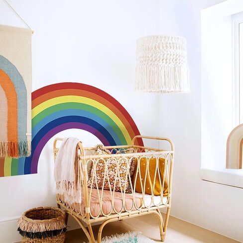 funlife Colorful Bold Vinyl Rainbow Wall Mural, Seamless Peel and Stick Rainbow Wall Sticker Nursery Baby Kids Bedroom Living Room Decor, 37.94"x21.34" in Saudi Arabia
