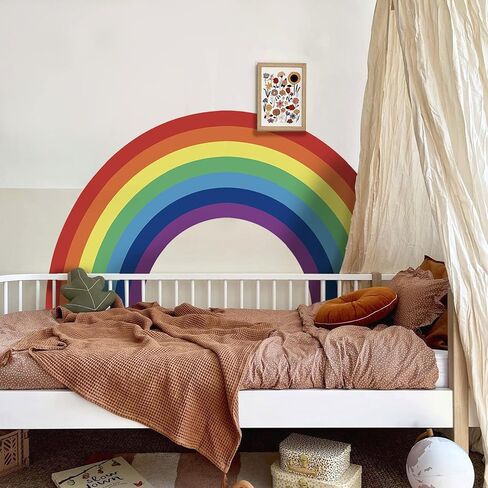 funlife Colorful Bold Vinyl Rainbow Wall Mural, Seamless Peel and Stick Rainbow Wall Sticker Nursery Baby Kids Bedroom Living Room Decor, 37.94"x21.34" in Saudi Arabia