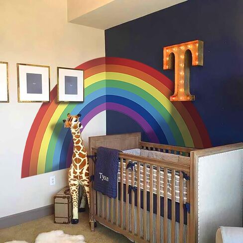 funlife Colorful Bold Vinyl Rainbow Wall Mural, Seamless Peel and Stick Rainbow Wall Sticker Nursery Baby Kids Bedroom Living Room Decor, 37.94"x21.34" in Saudi Arabia