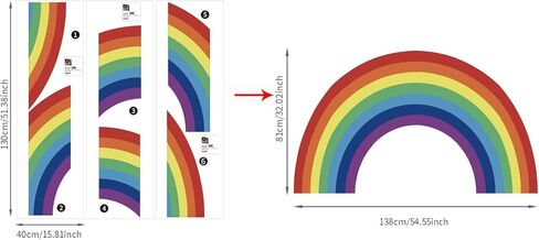 funlife Colorful Bold Vinyl Rainbow Wall Mural, Seamless Peel and Stick Rainbow Wall Sticker Nursery Baby Kids Bedroom Living Room Decor, 37.94"x21.34" in Saudi Arabia
