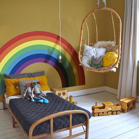funlife Colorful Bold Vinyl Rainbow Wall Mural, Seamless Peel and Stick Rainbow Wall Sticker Nursery Baby Kids Bedroom Living Room Decor, 37.94"x21.34" in Saudi Arabia