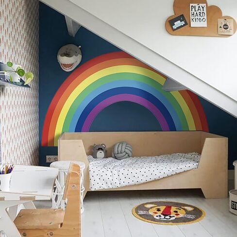 funlife Colorful Bold Vinyl Rainbow Wall Mural, Seamless Peel and Stick Rainbow Wall Sticker Nursery Baby Kids Bedroom Living Room Decor, 37.94"x21.34" in Saudi Arabia