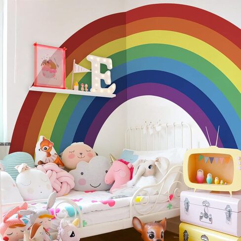 funlife Colorful Bold Vinyl Rainbow Wall Mural, Seamless Peel and Stick Rainbow Wall Sticker Nursery Baby Kids Bedroom Living Room Decor, 37.94"x21.34" in Saudi Arabia