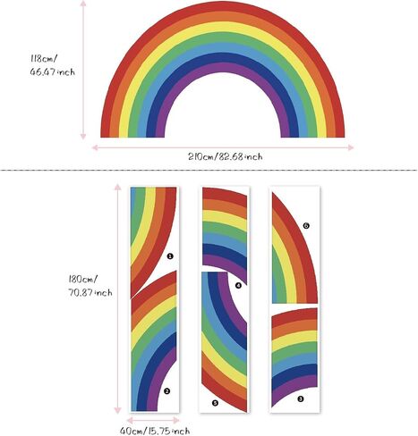 funlife Colorful Bold Vinyl Rainbow Wall Mural, Seamless Peel and Stick Rainbow Wall Sticker Nursery Baby Kids Bedroom Living Room Decor, 37.94"x21.34" in Saudi Arabia