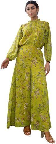 Janasya Indian Women's Beige Georgette Floral Regular Co-ord Set in Saudi Arabia