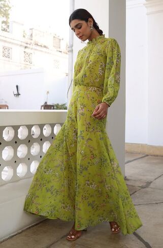 Janasya Indian Women's Beige Georgette Floral Regular Co-ord Set in Saudi Arabia