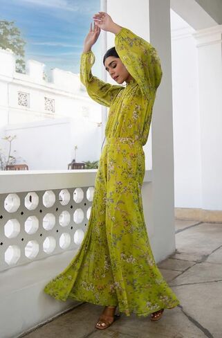 Janasya Indian Women's Beige Georgette Floral Regular Co-ord Set in Saudi Arabia