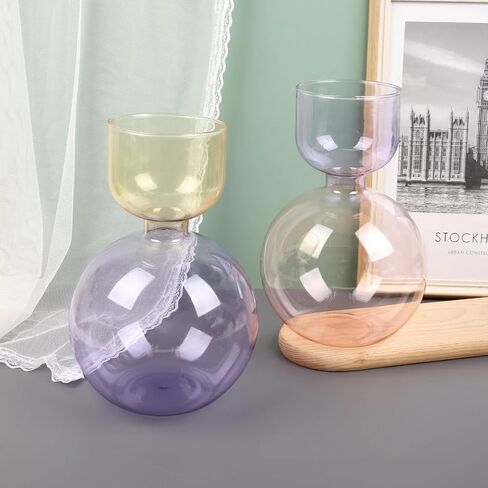 Glass Vases for Home Decor, Unique Flower Vase for Bouquet Morden vases for Tables Centerpieces, vase for Room, Living Room, Library, Office, Table, Entryway, Farmhouse (Purple and Pink) in Saudi Arabia