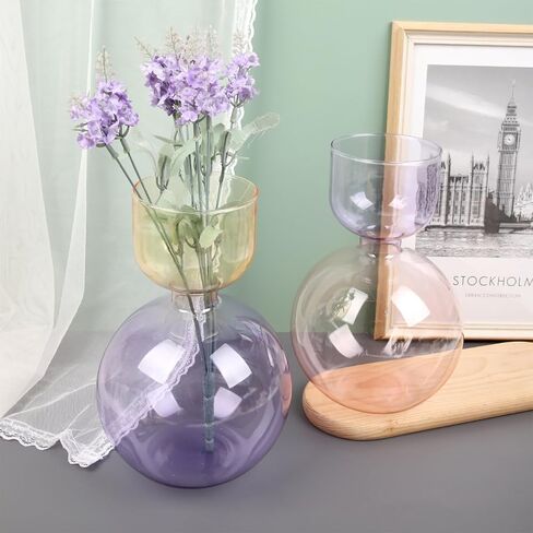 Glass Vases for Home Decor, Unique Flower Vase for Bouquet Morden vases for Tables Centerpieces, vase for Room, Living Room, Library, Office, Table, Entryway, Farmhouse (Purple and Pink) in Saudi Arabia