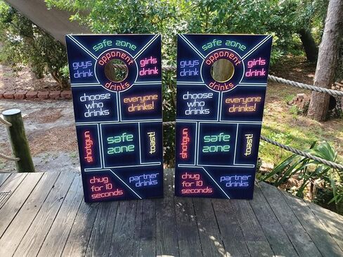 Pair of Waterproof Cornhole Wraps - Neon Drinking Game - Two Cornhole Wraps - Laminated - Cornhole Decals – Cornhole Skins - Easy to Apply - Weatherproof in Saudi Arabia