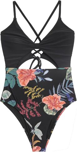 CUPSHE Women's V Neck Knot One Piece Swimsuit Floral Cut Out Bathing Suit with Adjustable Straps in Saudi Arabia