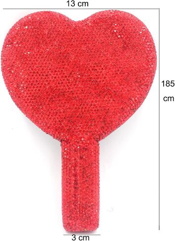 Bling Rhinestone Heart Handheld Mirror - Portable & Dazzling Makeup Mirror for On-The-Go Touch-ups (Plastic red) in Saudi Arabia