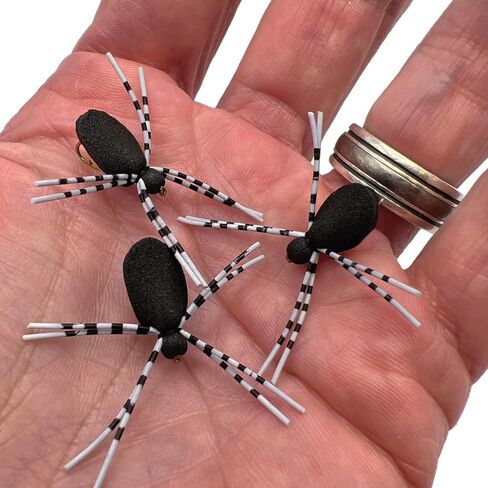 Foam Spider Fly Fishing Set – Black, Small & Leggy, 6 Pc, Hook Size #16 - Topwater Dry Flies for Bass, Panfish, and Trout by Thor Outdoor in Saudi Arabia