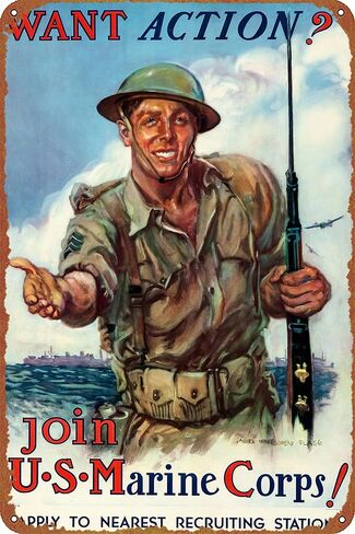 us Marine Corps Recruitment Poster Retro Metal Sign Vintage Tin Sign for Cafe Bar Home Wall Decor 12 X 8 inch in Kuwait