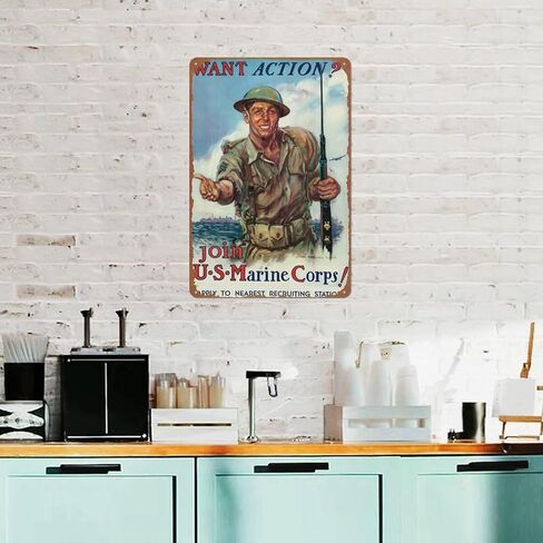 us Marine Corps Recruitment Poster Retro Metal Sign Vintage Tin Sign for Cafe Bar Home Wall Decor 12 X 8 inch in Kuwait