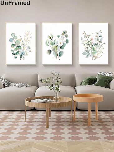 Framed Botanical Wall Art Set of 3 Sage Green Floral Canvas Prints Boho Watercolor Plants Painting Eucalyptus Leaf Pictures Minimalist Modern Home Decor for Living Room Bedroom Bathroom 12x16in in Saudi Arabia