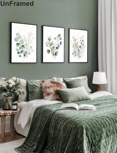 Framed Botanical Wall Art Set of 3 Sage Green Floral Canvas Prints Boho Watercolor Plants Painting Eucalyptus Leaf Pictures Minimalist Modern Home Decor for Living Room Bedroom Bathroom 12x16in in Saudi Arabia