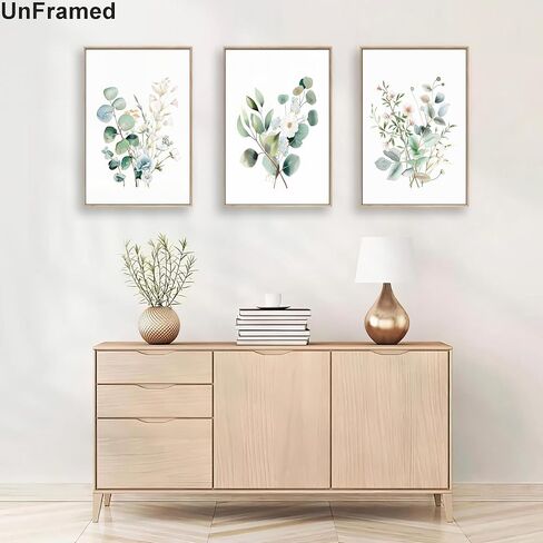 Framed Botanical Wall Art Set of 3 Sage Green Floral Canvas Prints Boho Watercolor Plants Painting Eucalyptus Leaf Pictures Minimalist Modern Home Decor for Living Room Bedroom Bathroom 12x16in in Saudi Arabia