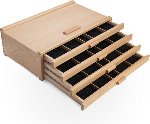 Falling in Art Wooden Pastel Storage Box, Artist Supply Storage Box With 4 Removable Drawer, Portable Organizer Box for Pencils, Markers, Brushes and Painting Tools in Kuwait