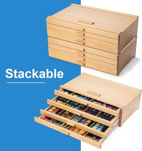 Falling in Art Wooden Pastel Storage Box, Artist Supply Storage Box With 4 Removable Drawer, Portable Organizer Box for Pencils, Markers, Brushes and Painting Tools in Kuwait