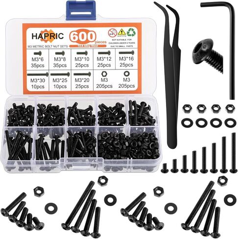 1773 Pcs M3 Screw Kit, M3 x 4-35MM Bolts and Nuts Assortment Metric Machine Screw Assortment 12.9&10.9 Alloy Steel Black Zinc Plated Hex Socket Button & Cap Head Screws in Saudi Arabia