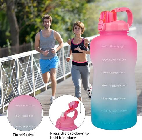 Half Gallon Water Bottle with Straw and Motivational Time Marker Large Capacity Leakproof BPA Free Fitness Sports Water jug in Saudi Arabia