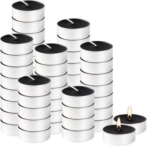 4H Tea Lights Candle-Black Unscented Pressed Wax-50 Pack- Dripless & Smokeless-for Shabbat,Weddings,Christmas,Emergency,Home Decorative in Kuwait