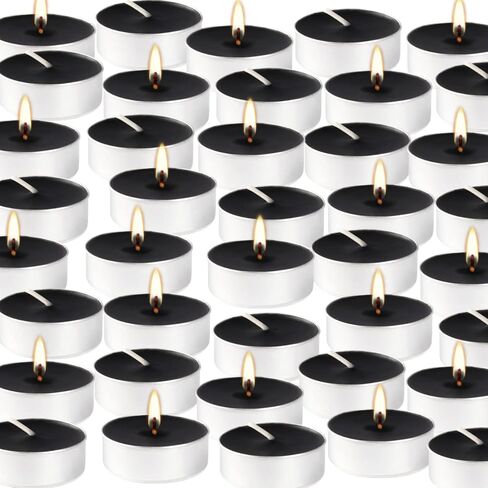 4H Tea Lights Candle-Black Unscented Pressed Wax-50 Pack- Dripless & Smokeless-for Shabbat,Weddings,Christmas,Emergency,Home Decorative in Kuwait