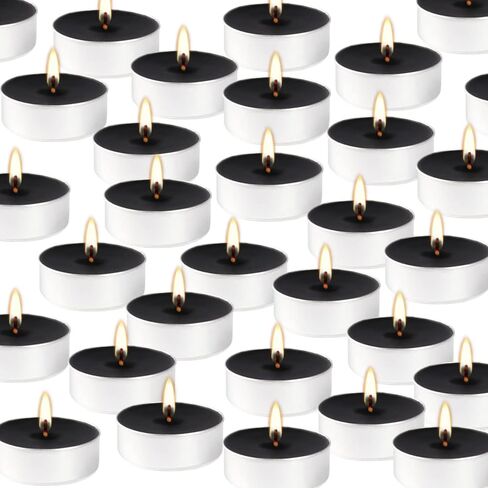 4H Tea Lights Candle-Black Unscented Pressed Wax-50 Pack- Dripless & Smokeless-for Shabbat,Weddings,Christmas,Emergency,Home Decorative in Kuwait
