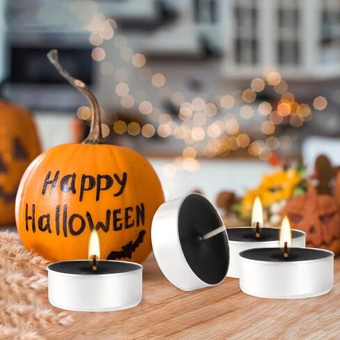 4H Tea Lights Candle-Black Unscented Pressed Wax-50 Pack- Dripless & Smokeless-for Shabbat,Weddings,Christmas,Emergency,Home Decorative in Kuwait