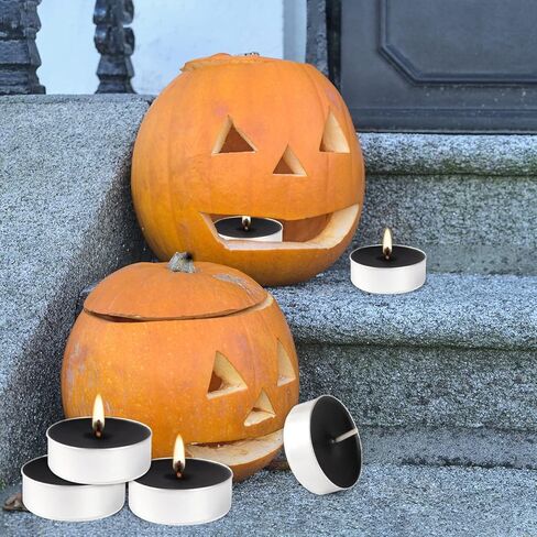 4H Tea Lights Candle-Black Unscented Pressed Wax-50 Pack- Dripless & Smokeless-for Shabbat,Weddings,Christmas,Emergency,Home Decorative in Kuwait