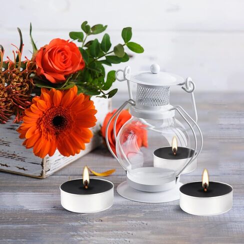 4H Tea Lights Candle-Black Unscented Pressed Wax-50 Pack- Dripless & Smokeless-for Shabbat,Weddings,Christmas,Emergency,Home Decorative in Kuwait