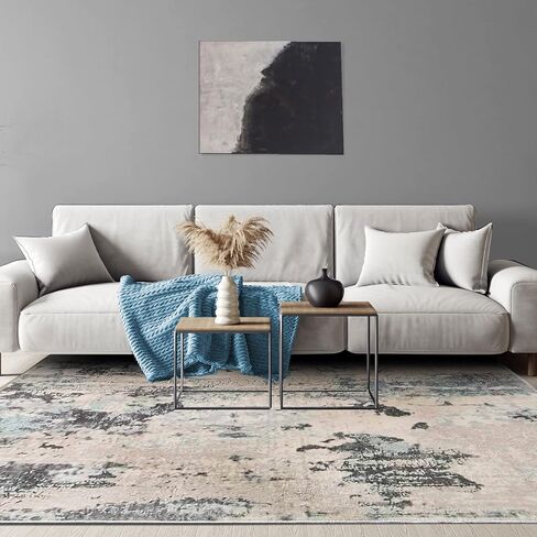 Area Rugs 5.2' x6.5' Abstract Rug Distressed Non-Slip Rug for Living Room Bedroom Carpet Indoor Home Rug Floor Mat, Ink Blue in Saudi Arabia