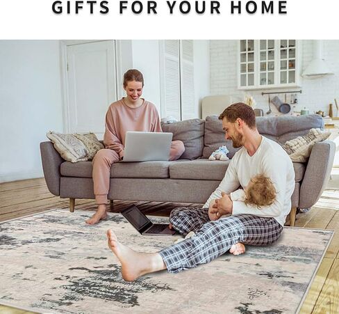 Area Rugs 5.2' x6.5' Abstract Rug Distressed Non-Slip Rug for Living Room Bedroom Carpet Indoor Home Rug Floor Mat, Ink Blue in Saudi Arabia