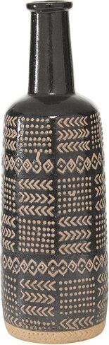 Deco 79 Porcelain Ceramic Decorative Vase Tribal Centerpiece Vase, Flower Vase for Home Decoration 6" x 6" x 18", Black in Saudi Arabia